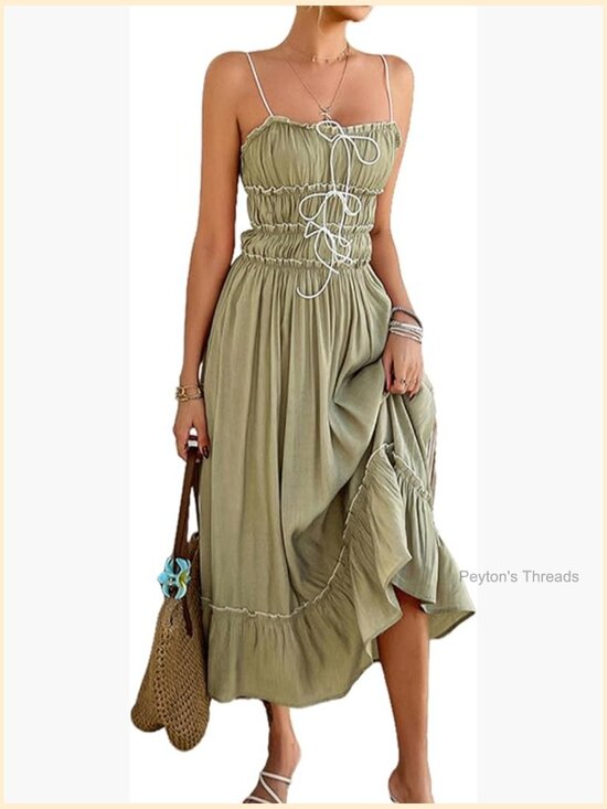 Dresses & Skirts - Women Summer Maxi Dress Spaghetti Strap Y2k Ruffle Tiered Wedding Guest Flowy